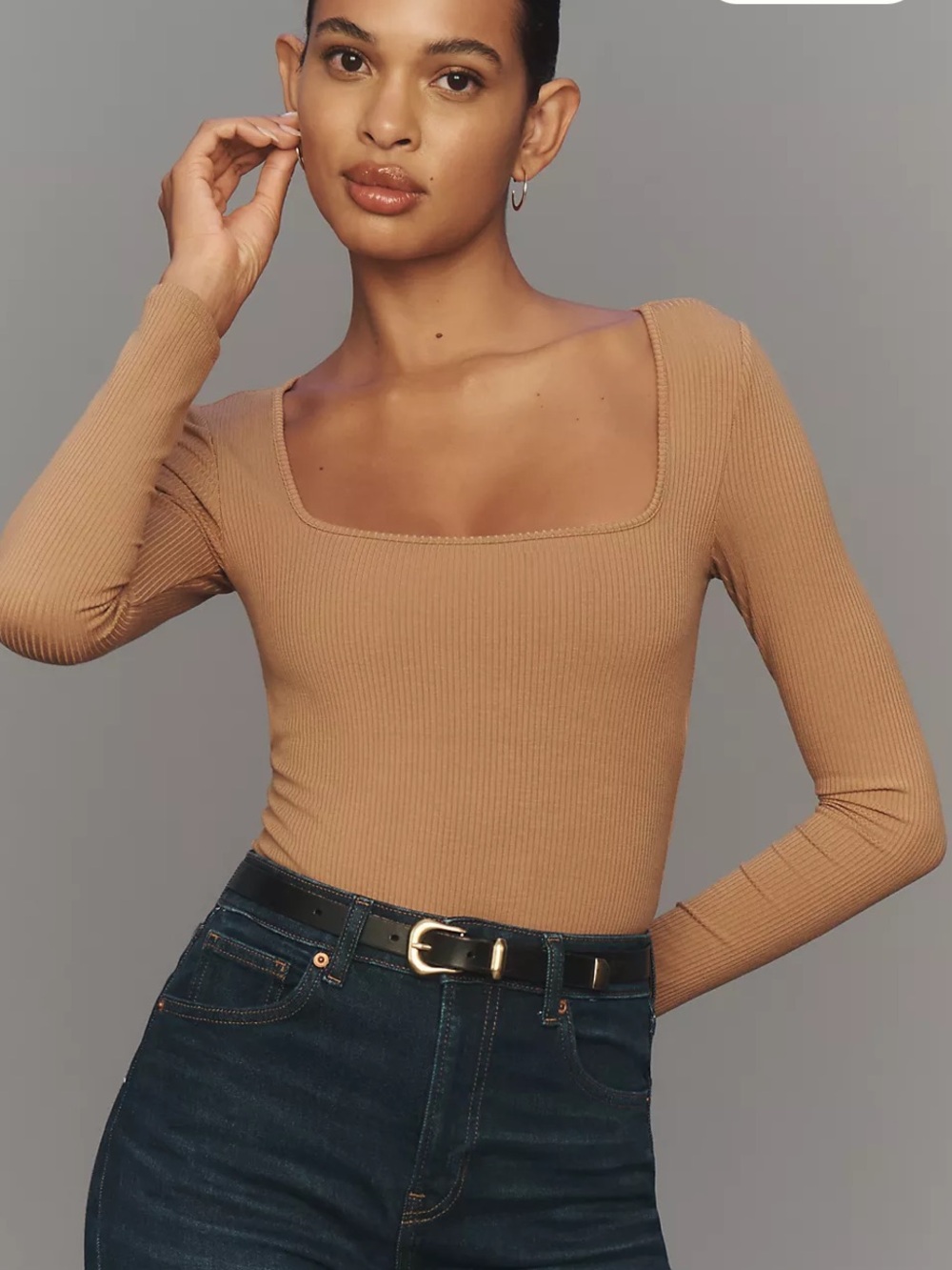 L*Space Amore Ribbed Bodysuit Camel
Square Neck Long Sleeve Small NWT $125